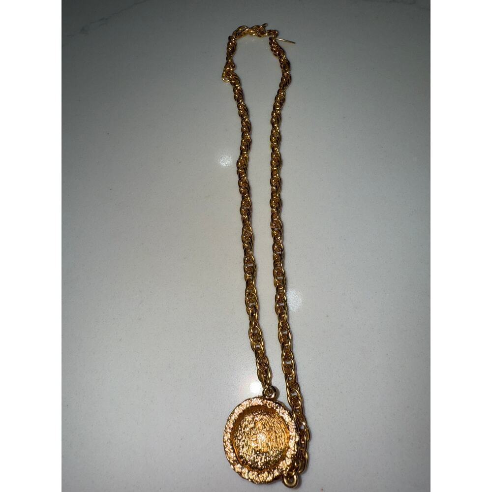 Chanel CC Quilted Round Pendant Necklace - Gold-Tone - Picture 3 of 6